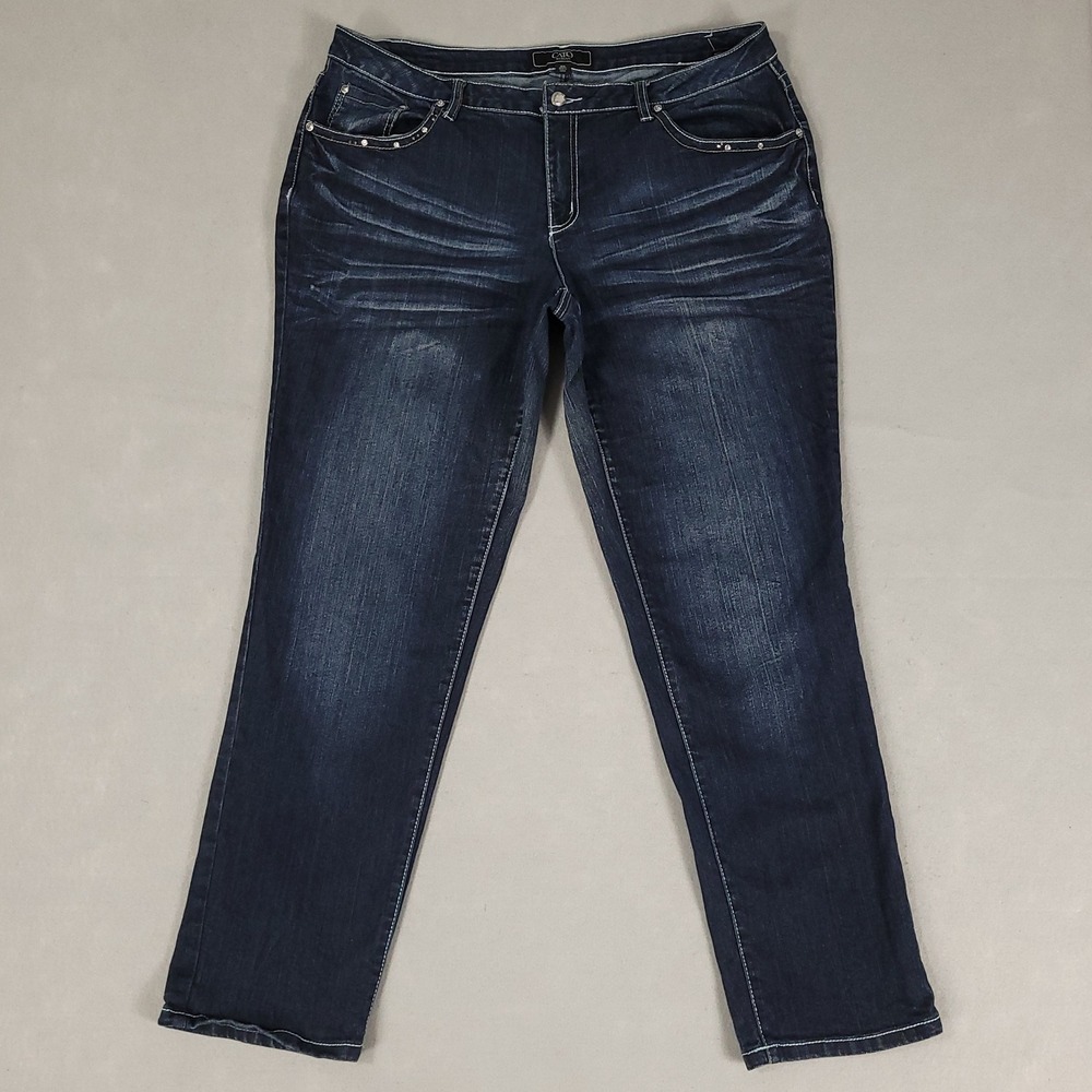 Cato Jeans Women 16W Blue Embellished Straight Denim Pants